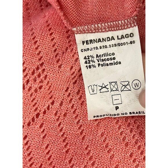 Fernanda Lago Coral Long Sleeve Open Knit Maxi Dress Lace Size S Romantic - Picture 5 of 12